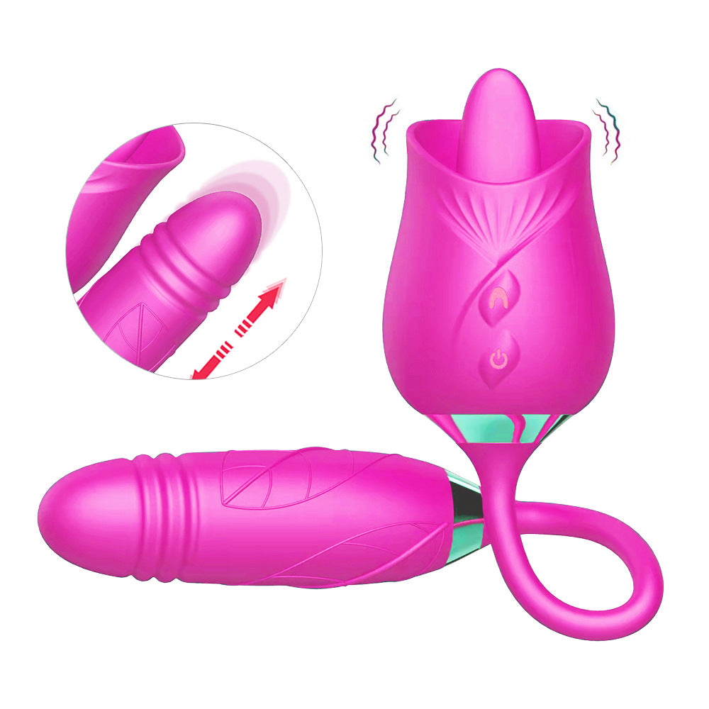 Rose Sex Toy Dildo Vibrator - 3in1 Rose Sex Stimulator for Women with 9 Tongue Licking & Thrusting Dildo G Spot Vibrator