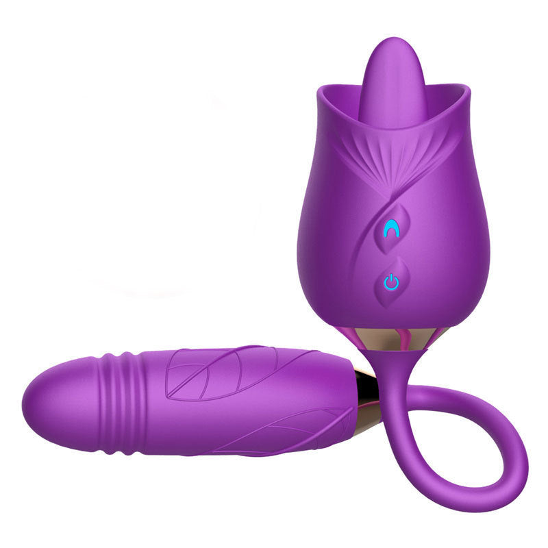 Rose Sex Toy Dildo Vibrator - 3in1 Rose Sex Stimulator for Women with 9 Tongue Licking & Thrusting Dildo G Spot Vibrator